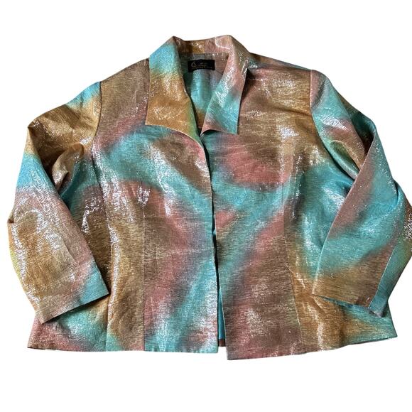 Handmade Metallic Silk Blazer Jacket Women’s XL Sorbet Colors C.S. Designs - Picture 1 of 10